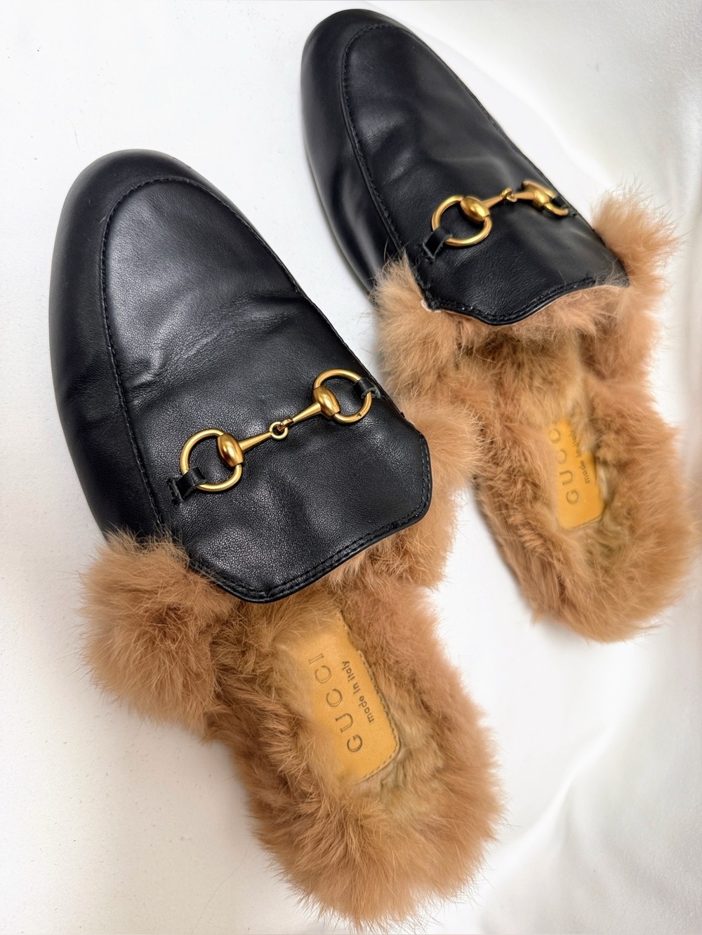 Gucci Princetown Fur Lined Horsebit Leather Mules IT 40 Fits US 9–9.5